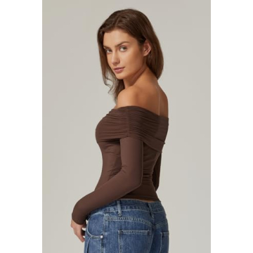 Chic QINSEN Off-Shoulder Long Sleeve Crop Top for Women