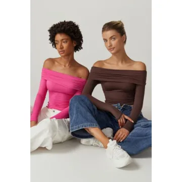 Chic QINSEN Off-Shoulder Long Sleeve Crop Top for Women