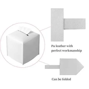 Stylish REGELETO Square Tissue Box Cover - Off White Leather