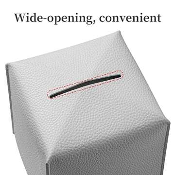 REGELETO Square Tissue Box Cover, Pu Leather Tissue Box Holder with Bottom Belt Modern Stylish Tissue Box Organizer for Bathroom, Bedroom, Hotel, Office Desk 5"X5"X5"-Off White