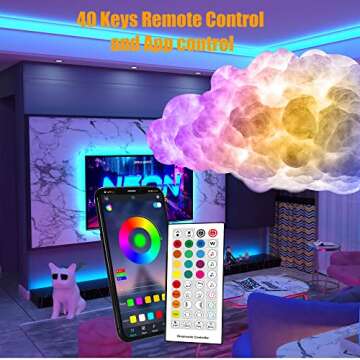 ViLSOM 6.56ft LED Cloud Light,RGB Cloud Lights with IC Remote Control and APP Control Cool Lights Sync Music Color Changing Led Lights for Bedroom Ceiling Adults and Kids Modern Home Decorations