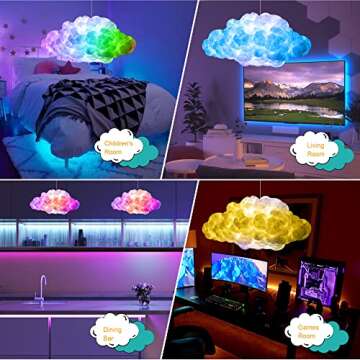 ViLSOM 6.56ft LED Cloud Light,RGB Cloud Lights with IC Remote Control and APP Control Cool Lights Sync Music Color Changing Led Lights for Bedroom Ceiling Adults and Kids Modern Home Decorations