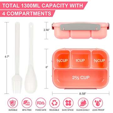 XIANKE 27Pcs Bento Box Lunch Box Kit, 1300ML Lunch Container for Kids/Adults, Leak-proof Box 4 Compartments with Utensils Spoon Fork Bag Accessories, Microwave Dishwasher Freezer Safe,BPA-Free