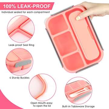 XIANKE 27Pcs Bento Box Lunch Box Kit, 1300ML Lunch Container for Kids/Adults, Leak-proof Box 4 Compartments with Utensils Spoon Fork Bag Accessories, Microwave Dishwasher Freezer Safe,BPA-Free