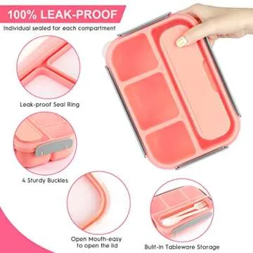 XIANKE 27Pcs Bento Box Lunch Box Kit, 1300ML Lunch Container for Kids/Adults, Leak-proof Box 4 Compartments with Utensils Spoon Fork Bag Accessories, Microwave Dishwasher Freezer Safe,BPA-Free