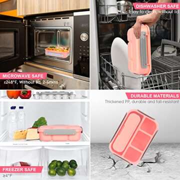 XIANKE 27Pcs Bento Box Lunch Box Kit, 1300ML Lunch Container for Kids/Adults, Leak-proof Box 4 Compartments with Utensils Spoon Fork Bag Accessories, Microwave Dishwasher Freezer Safe,BPA-Free