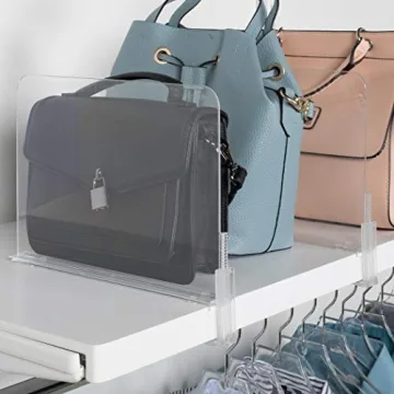 Richards Homewares Acrylic Shelf Dividers - Purse, Sweaters Organizer for Closet - Clear Separators Closet Shelf Organizer - 8 Pack Adjustable up to 2.5” Thick