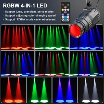 2PC 10W RGBW 4 in 1 Mini Pinspot Light Remote Control Spotlight Super Bright Beam Pin Spot Light Disco Ball Light Jump Gradual Breathe Modes for Disco Party Bar Club Show Wedding Children's Theater