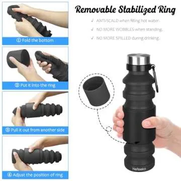Nefeeko Collapsible Water Bottle, 18floz Reuseable BPA Free Silicone Foldable Bottles for Travel Gym Camping Hiking, Portable Leak Proof Sports Water Bottle with Carabiner