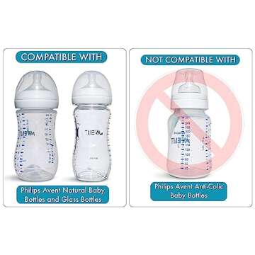 Straw Cup Conversion Kit for Philips Avent Natural Baby Bottles 2-Count, Food Grade Silicone Straw Nipples, Silicone Weighted Straw, Bottle Handles, Cleaning Brush, BPA-Free, 6+ Months (Straw Top)