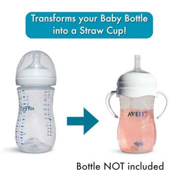 Straw Cup Conversion Kit for Philips Avent Natural Baby Bottles 2-Count, Food Grade Silicone Straw Nipples, Silicone Weighted Straw, Bottle Handles, Cleaning Brush, BPA-Free, 6+ Months (Straw Top)