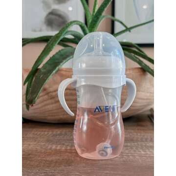 Straw Cup Conversion Kit for Philips Avent Natural Baby Bottles 2-Count, Food Grade Silicone Straw Nipples, Silicone Weighted Straw, Bottle Handles, Cleaning Brush, BPA-Free, 6+ Months (Straw Top)