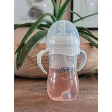 Straw Cup Conversion Kit for Philips Avent Natural Baby Bottles 2-Count, Food Grade Silicone Straw Nipples, Silicone Weighted Straw, Bottle Handles, Cleaning Brush, BPA-Free, 6+ Months (Straw Top)