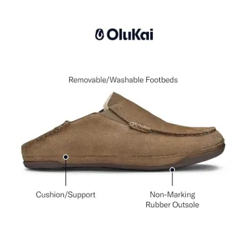 OLUKAI Kipuka Hulu Men's Leather Slippers for Comfort
