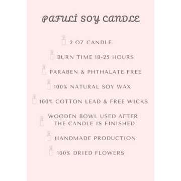 Vanilla Scented Handmade All Natural Soy Candle -10x3 cm Decorative Wooden Bowl with Dried Flowers & Wicker Mat by PAFULI (Pink 1)