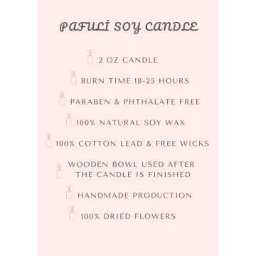 Vanilla Scented Handmade All Natural Soy Candle -10x3 cm Decorative Wooden Bowl with Dried Flowers & Wicker Mat by PAFULI (Pink 1)
