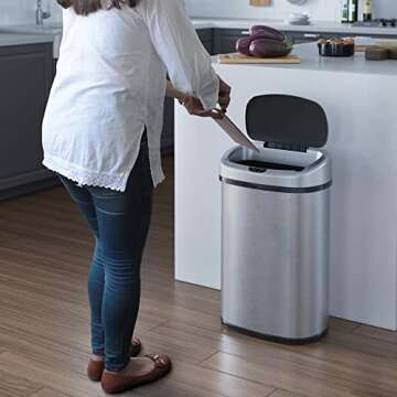 SensorCan 13 Gallon Trash Can Kitchen Garbage Can with Odor Filter, Stainless Steel Home Office Home Office Work Bedroom Living Room Garage Trashcan Wastebasket Slim Lage Capacity