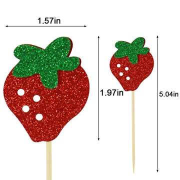 Strawberry Cupcake Topper Baby Girl Berry Theme Birthday Party Cake Decoration-pack of 24