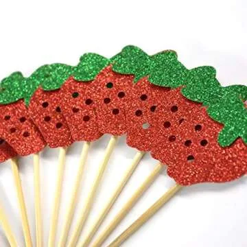 Strawberry Cupcake Topper Baby Girl Berry Theme Birthday Party Cake Decoration-pack of 24