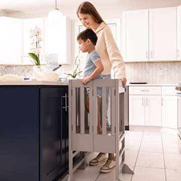 Milliard Wooden Kids Kitchen Step Stool Helper, Foldable – for Kids and Toddlers (Grey)