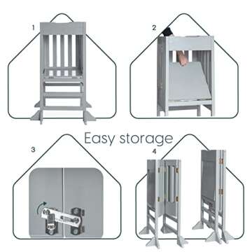 Milliard Wooden Kids Kitchen Step Stool Helper, Foldable – for Kids and Toddlers (Grey)