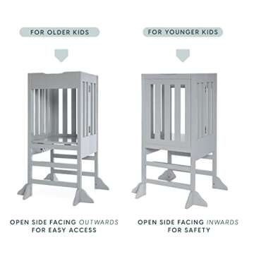 Milliard Wooden Kids Kitchen Step Stool Helper, Foldable – for Kids and Toddlers (Grey)