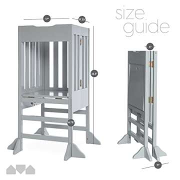 Milliard Wooden Kids Kitchen Step Stool Helper, Foldable – for Kids and Toddlers (Grey)