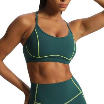 Aoxjox Women's Workout Sports Bras Fitness Backless Padded Training Gym Lexi Lined Bra Yoga Crop Tank Top (Dark Sea Green/Lime Green, Medium)