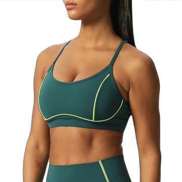 Aoxjox Women's Workout Sports Bras Fitness Backless Padded Training Gym Lexi Lined Bra Yoga Crop Tank Top (Dark Sea Green/Lime Green, Medium)