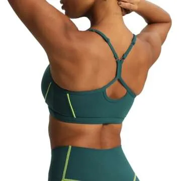 Aoxjox Women's Workout Sports Bras Fitness Backless Padded Training Gym Lexi Lined Bra Yoga Crop Tank Top (Dark Sea Green/Lime Green, Medium)