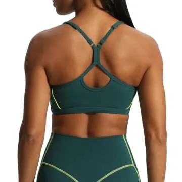 Aoxjox Women's Workout Sports Bras Fitness Backless Padded Training Gym Lexi Lined Bra Yoga Crop Tank Top (Dark Sea Green/Lime Green, Medium)