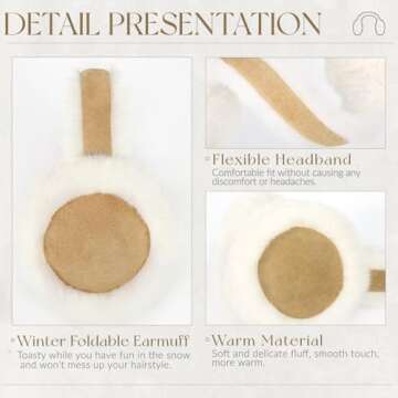 Ear Muffs for Winter Women Faux Fur Warm Earmuffs Foldable Cute Fuzzy Ear Warmers Light khaki