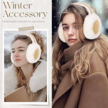 Ear Muffs for Winter Women Faux Fur Warm Earmuffs Foldable Cute Fuzzy Ear Warmers Light khaki