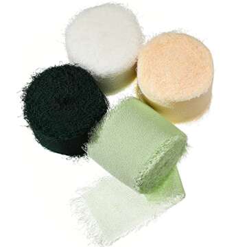 4 Rolls Fringe Chiffon Silk Ribbon 1.5" x 7yd Wedding Ribbon Boho Sari Ribbon for Bouquets,Gifts Wra...