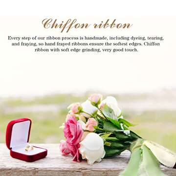 4 Rolls Fringe Chiffon Silk Ribbon 1.5" x 7yd Wedding Ribbon Boho Sari Ribbon for Bouquets,Gifts Wrapping,Wedding Invitations, Greeting Card,Bride Flower DIY Crafts (Pine Green)