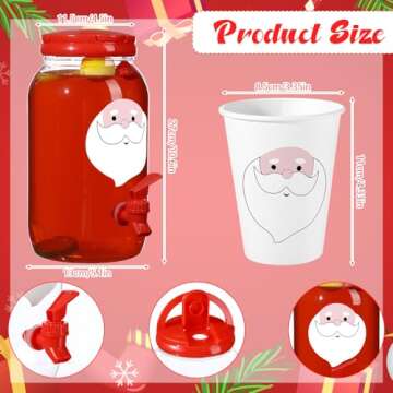 Umigy 1 Gallon Plastic Christmas Drink Dispenser with 20 Pcs 12 oz Santa Paper Cup Red Christmas Beverage Dispenser Clear Plastic Water Dispenser with Spigot for Xmas Party Favor Kitchen Juice Beer