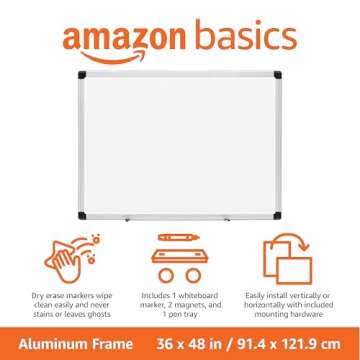 Amazon Basics Magnetic Whiteboard/Dry Erase Board, 36 x 48-inch, Aluminum Frame