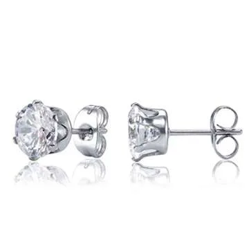 Jstyle Stud Earrings for Women Mens Stainless Steel Earrings, 3-8mm Round Cubic Zirconia Earrings St...