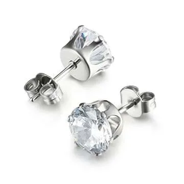 Jstyle Stud Earrings for Women Mens Stainless Steel Earrings, 3-8mm Round Cubic Zirconia Earrings Studs Ear Piercing Jewelry Set