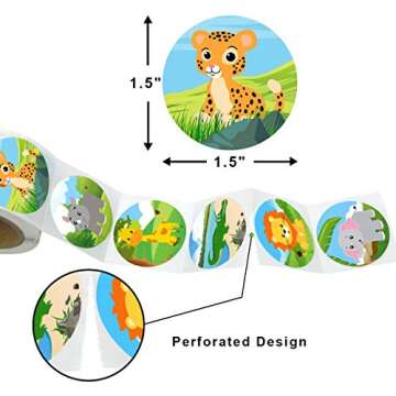 Zoo Animal Stickers Roll 200 Pcs for Kids Party Favor
