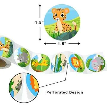 Zoo Animal Stickers Roll 200 Pcs for Kids Party Favor