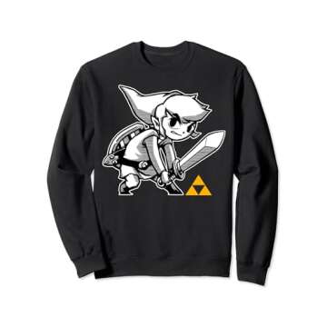 Legend of Zelda Link Black & White Triforce Sweatshirt for All Gamers