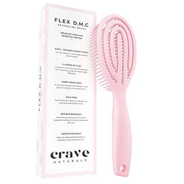 Crave Naturals FLEX DMC Detangling Brush for Natural Textured Hair - Flexible Hair Brush Detangler for Curly, Frizzy, Thick Hair - ROUND (Plastic)