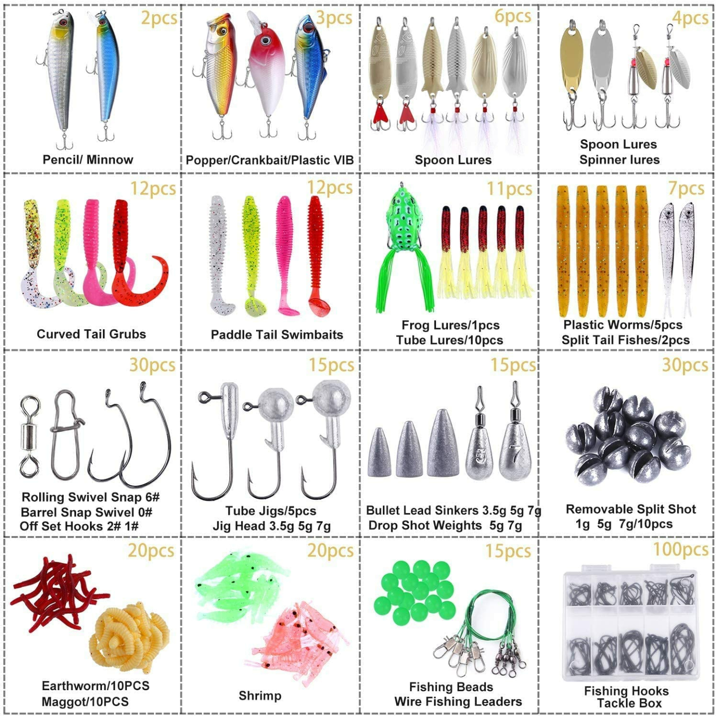 Comprehensive Fishing Lure Set: 102 Pieces Included