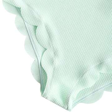 ZAFUL Women's Scalloped Textured High Waisted Bikini Scoop Neck Lace Up Tankini Set Two Piece Swimsuit Mint Green S