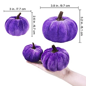 Set of 16 Assorted Faux Rustic Decorative Halloween Pumpkins Black Velvet Pumpkins Foam Pumpkins in Orange Purple Black for Farmhouse Fall Wedding Halloween Table Centerpiece Mantel Kitchen Decor