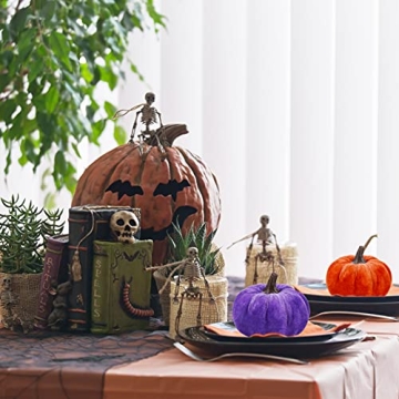 Set of 16 Assorted Faux Rustic Decorative Halloween Pumpkins Black Velvet Pumpkins Foam Pumpkins in Orange Purple Black for Farmhouse Fall Wedding Halloween Table Centerpiece Mantel Kitchen Decor