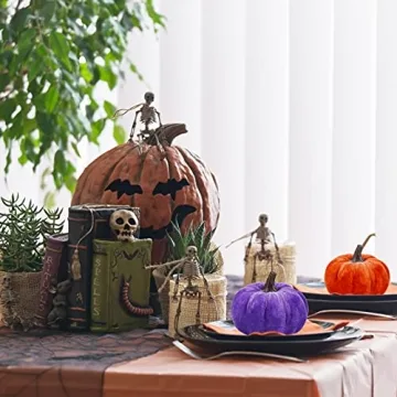 Set of 16 Assorted Faux Rustic Decorative Halloween Pumpkins Black Velvet Pumpkins Foam Pumpkins in Orange Purple Black for Farmhouse Fall Wedding Halloween Table Centerpiece Mantel Kitchen Decor