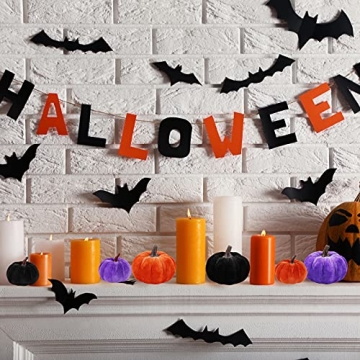 Set of 16 Assorted Faux Rustic Decorative Halloween Pumpkins Black Velvet Pumpkins Foam Pumpkins in Orange Purple Black for Farmhouse Fall Wedding Halloween Table Centerpiece Mantel Kitchen Decor