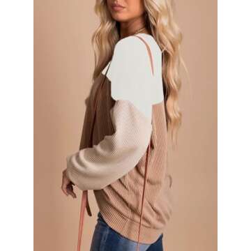 Dokotoo Women's Sweaters Cute Round Neck Knitted Long Sleeve Color Block Pullover Fall Fashion Spring Tops for Women 2025 Waffle Knit Shirts Casual Striped Tunics Blouses Chestnut Small